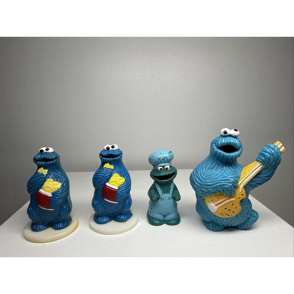 Vintage 1980s Cookie Monster Figures Lot – 1982 Tara Toy & Applause Muppets (4)